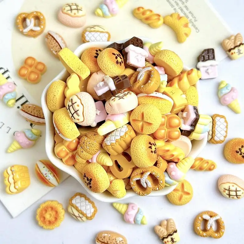 Simulated Cream Sandwich Bread Resin Nail Charms Cartoon Creative Baguette Toast Dessert Series Nail Art Decorations for DIY