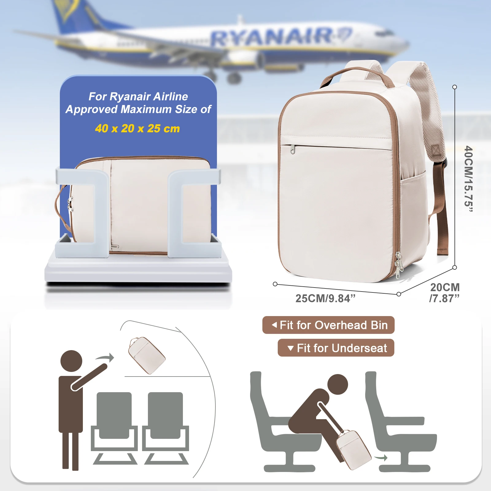 Backpack for Women Men, Aircraft Cabin Travel Backpack 40x20x25, Ryanair Backpack, Hand Luggage Backpack, Casual Laptop Work Bag