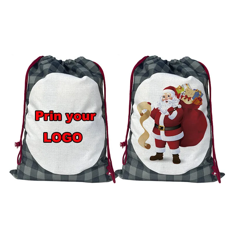 

Personalized LOGO Large Christmas Stocking Bags Linen Santa Sacks Christmas Gift Bag Santa Claus Present Storage Drawstring