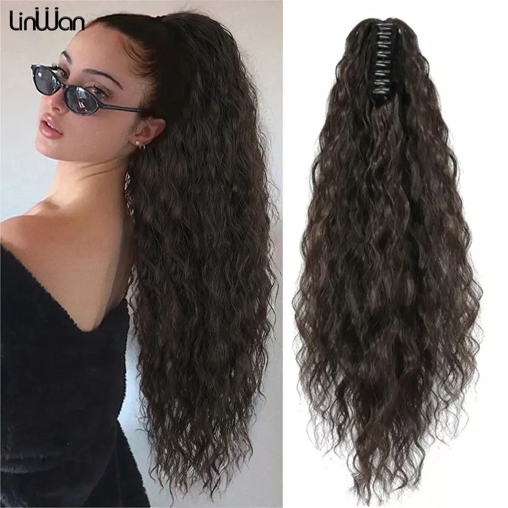 LINWAN Claw Clip On Ponytail Hair Extension Synthetic Fiber Claw Clip Wavy Ponytail Hair For Women Pony Tail Hairpiece