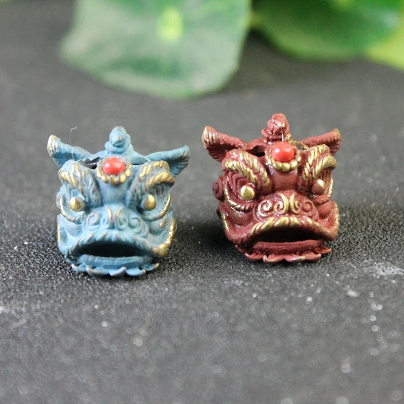 Chinese Ancient Palace Lion Head Knife Beads Vintage Brass EDC Outdoor DIY Paracord Woven Lanyard Pendants Jewelry Accessories - view 6