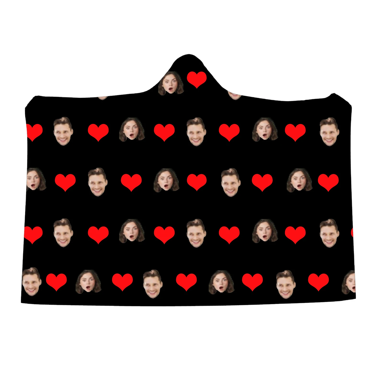 

Custom Red Hearts Couple Blanket Hoodie Text or Logo Print Cozy Blanket Flannel Soft Comfortable for Men Women Bedroom Sofa