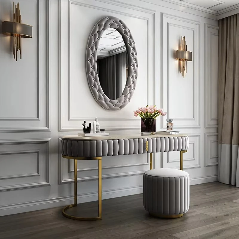

Bedroom luxury marble dresser with mirror and stool
