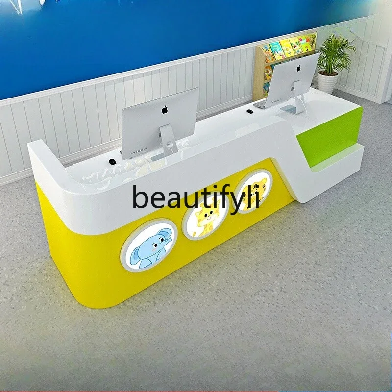 

zzqReception Desk for Training Institutions,Store Cashier Early Education Center Bar Table School Lacquered Kindergarten Front D