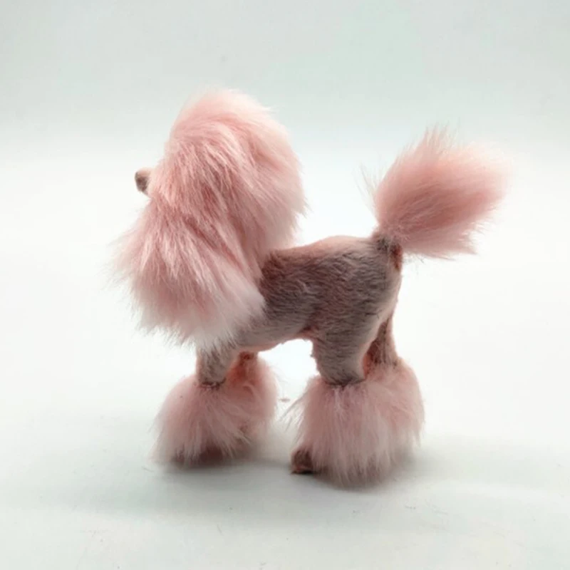 1PC 4 Inch Pink Poodle Figure Simulation Dog Plush Toys Gift Crafts  Home Decoration