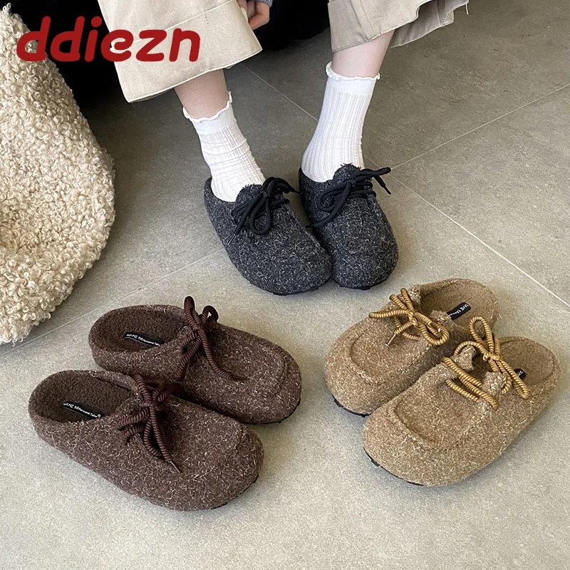 

Женские шлепанцы, уличные домашние женские теплые меховые тапочки, туфли-лодочки, модные женские тапочки на плоской подошве с узлом-бабочкой, сандалии, обувь