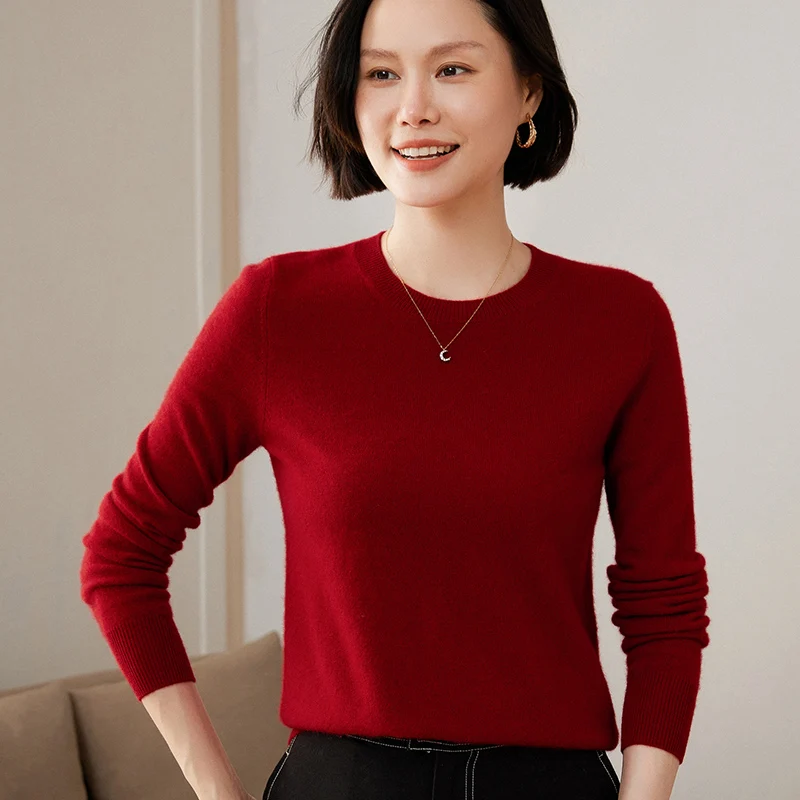 100% Pure Goat Cashmere Knitted Pullovers Hot Sale O-Neck Sweaters Women Soft High Quality Ladies Jumpers Clothes