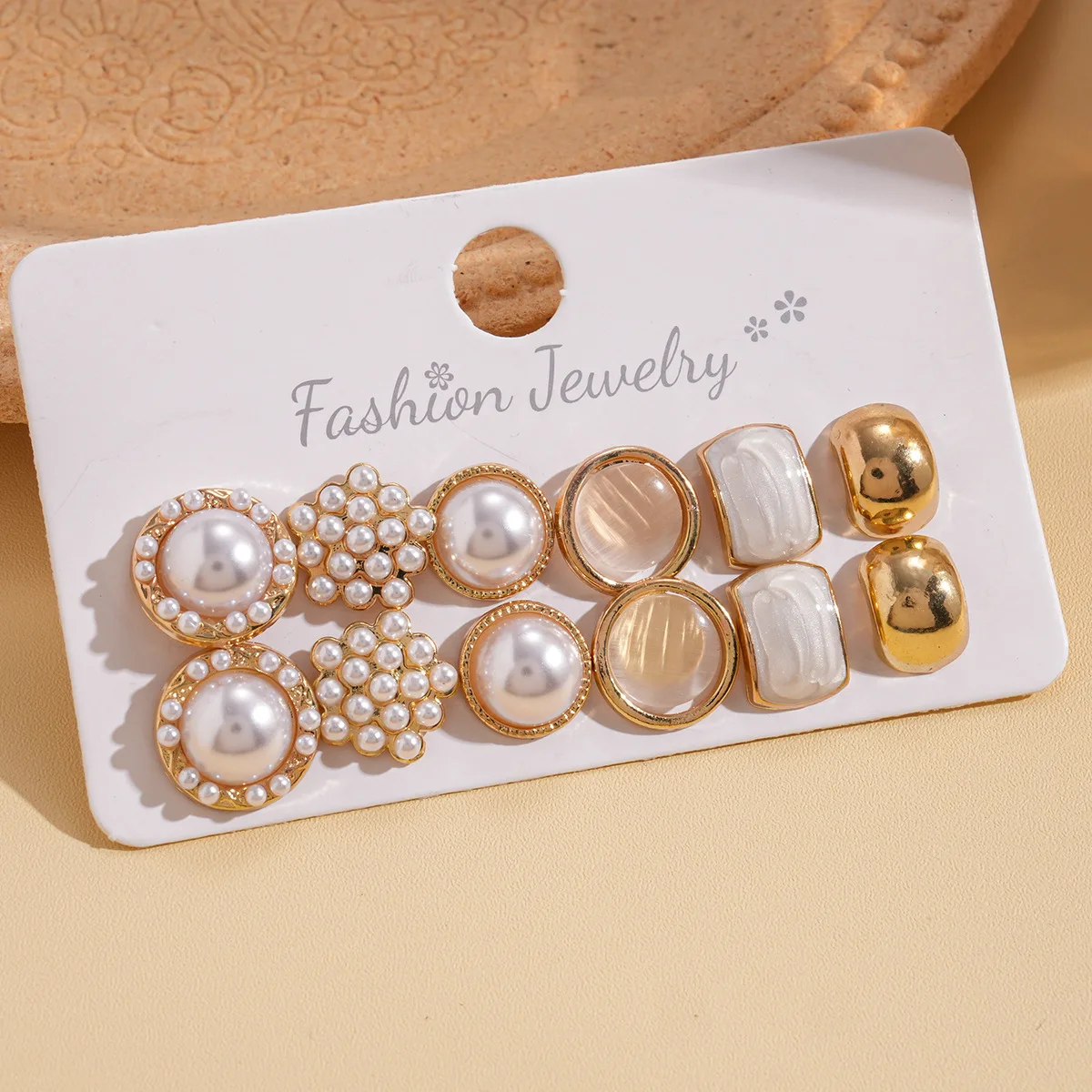 

12 Pcs Cute Round Square Imitation Pearl Stud Earrings Small French Simple Metal Ear Studs for Women Daily Fancy Jewelry Sets