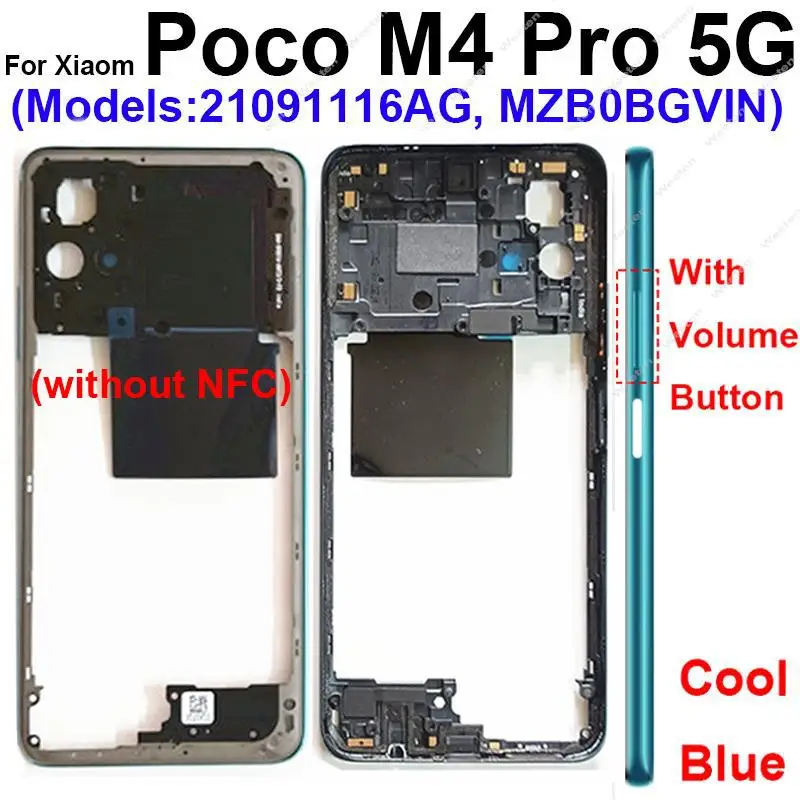 Middle Frame Housing For Xiaomi Poco M4 Pro M4Pro 4G 5G Front LCD Frame Middle Holder Cover Bezel with Lens Frame Volume Key