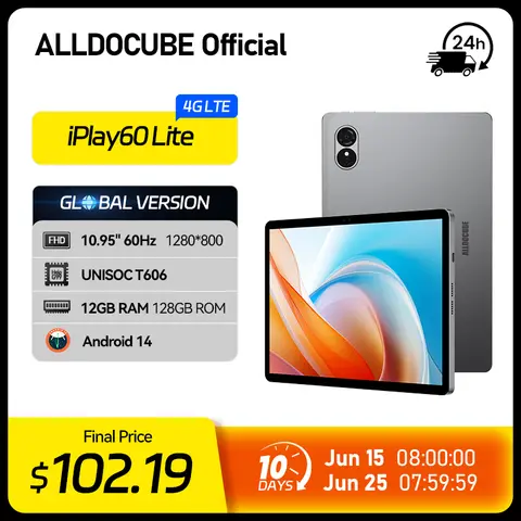 ALLDOCUBE iPlay60 Lite 태블릿 10.95인치 60Hz 디스플레이 Unisoc T606 안드로이드 14 12GB(4GB+8GB 가상)RAM 128GB ROM 4G LTE 8000mAh