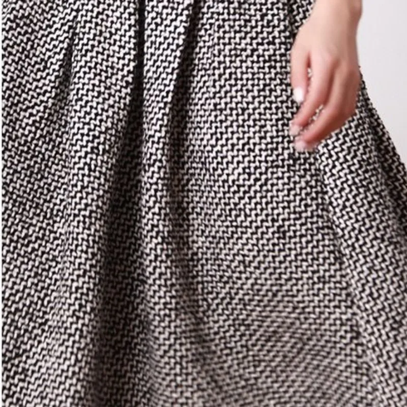 Matakawa Woolen Faldas Mujer Plaid Vintage Thick Autumn Winter Korean Fashion Women Skirts High Waist A-line Retro Long Skirt