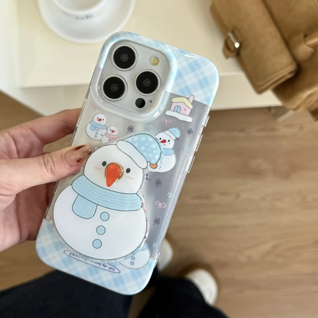 

Kawaii Snowman Phone Case Magnetic Stand Is Suitable for The New 17Promax 16pro 15Plus 14 and 13 Series Phones