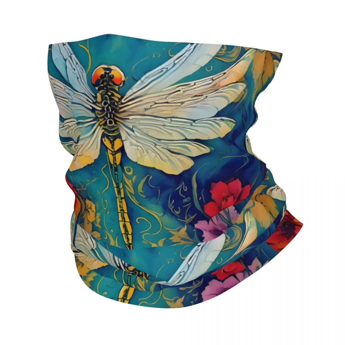 Dragonfly Stained Glass Flowers Bandana Neck Cover Printed Wrap Scarf Multi-use Cycling Riding for Men Unisex Thin