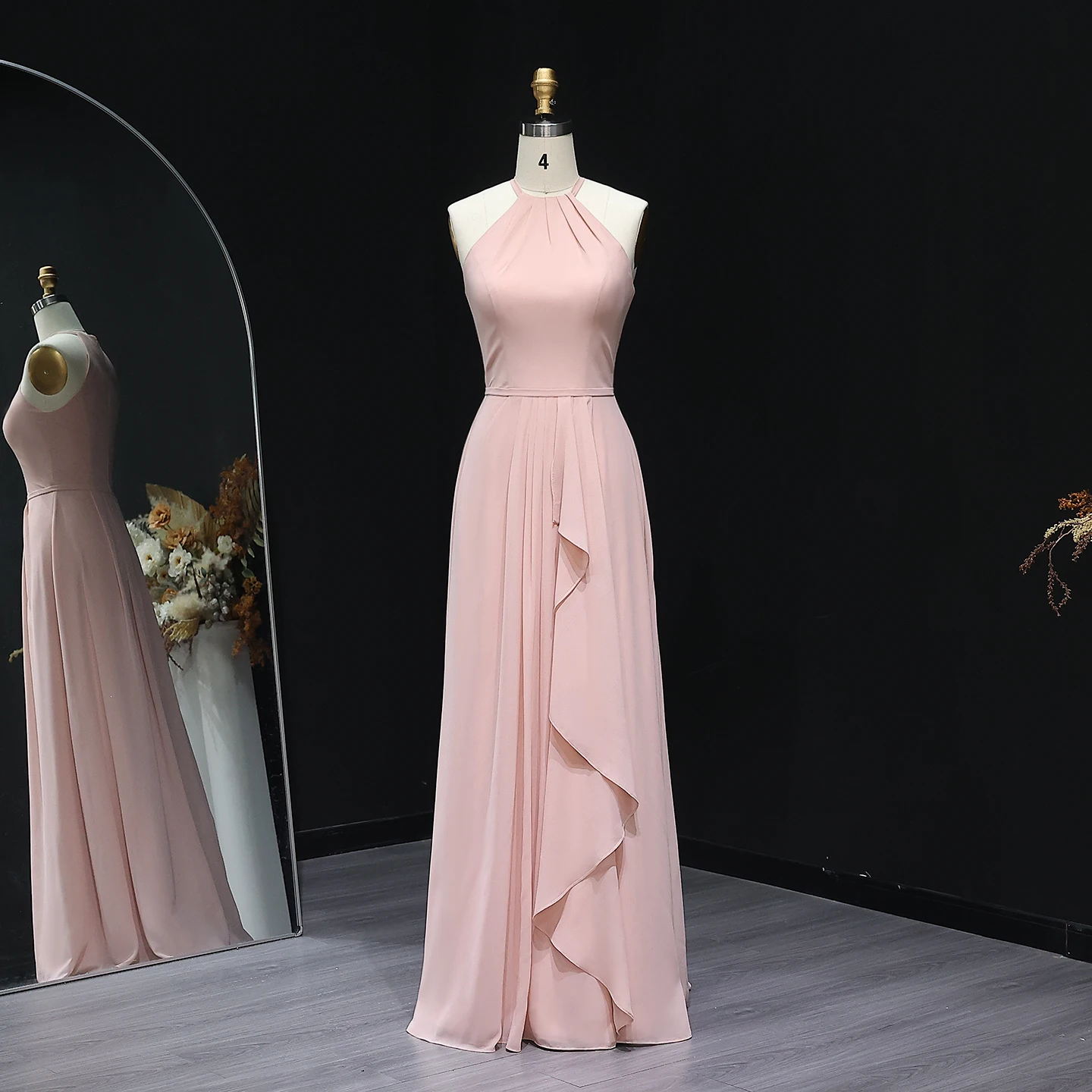 

Шарон Саид Розовое шифоновое платье подружки невесты с оборками и овальным вырезом Длинные женские свадебные платья для гостей BS265 по индивидуальному заказу