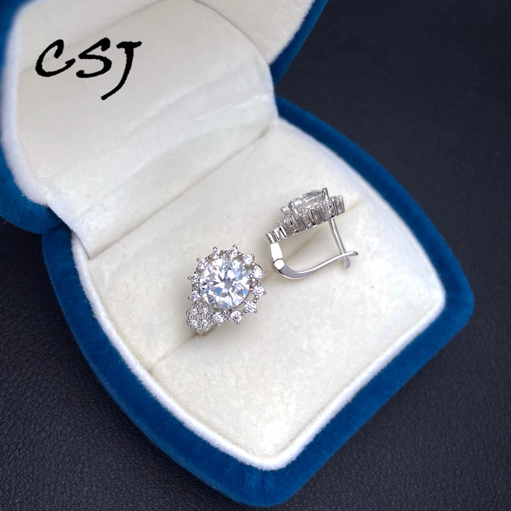 

Tendy 4CT D VVS серьги с муассанитом, серебро 925 пробы, сверкающий драгоценный камень 8 мм для женщин, помолвка, свадьба, день рождения, ювелирные изделия, подарок