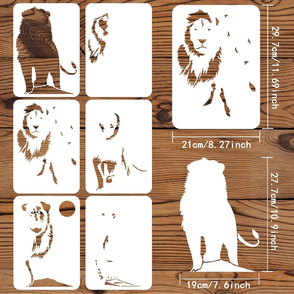 6 pcs Layered Lion Stencil 11.7x8.3inch Reusable Lion King Stencil DIY Craft Lion Pattern Drawing Stencil Forest Animal Stencil