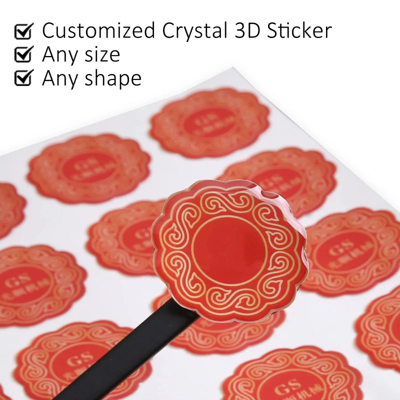 20 0 pieces.Custom logo self-adhesive sticky 3D embossed gel glue label printing soft resin 3D epoxy dome st