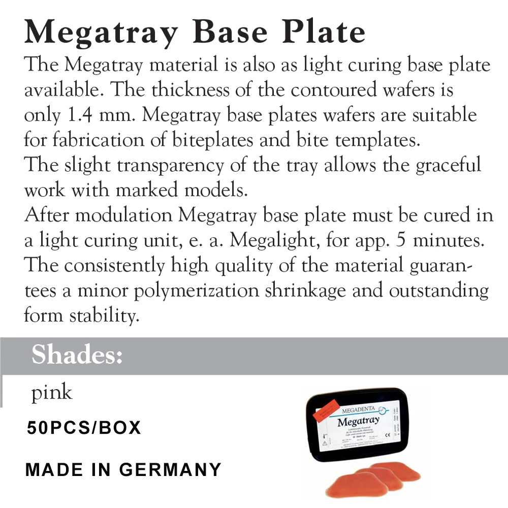 Megatray Dental LC Tray Material Plate Base Light Cure Mold Resin Megadenta Individual Custom Dentistry Lab Technician Products