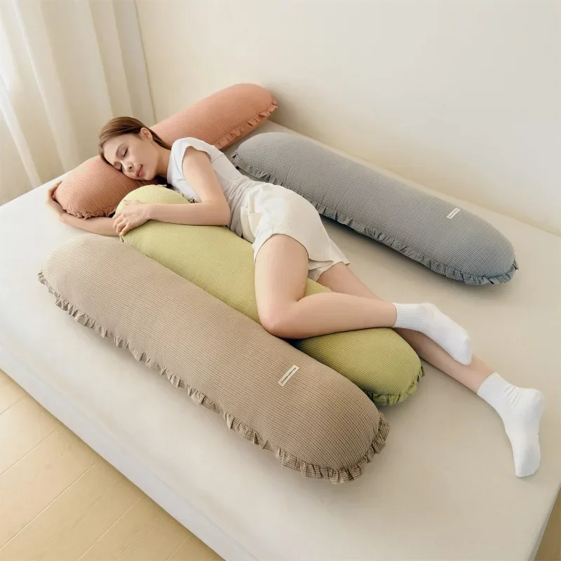 Cotton Long Sleep Pillow Grid Lace Girl Sleeping Headboard Hug Pillows Detachable and Washable Side Sleeping Clip Leg Pillow