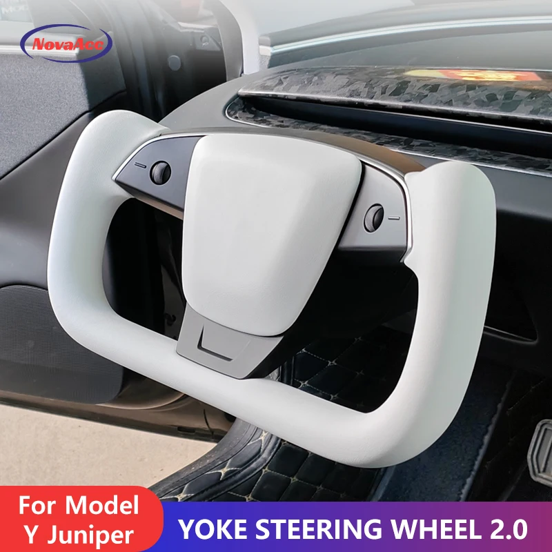 

New Yoke Steering Wheel For Tesla Model Y Juniper 2025 2026 Enhanced Driving Vision Nappa Heating Steering Wheel Upgrade