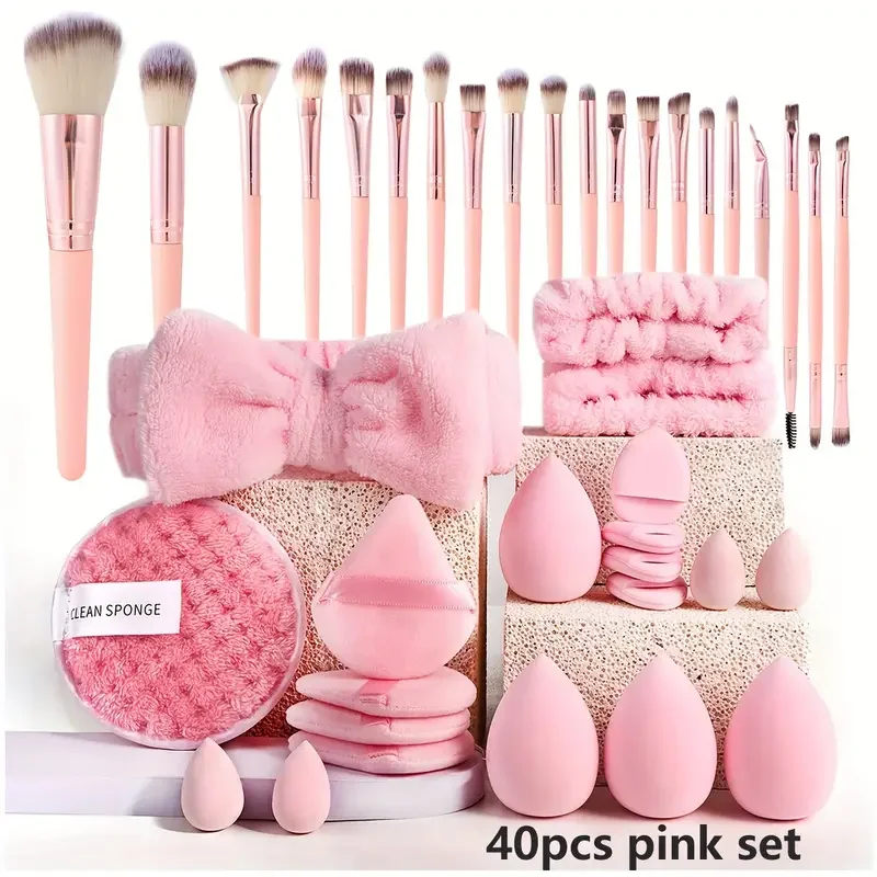 Kit de maquillage rose 20/40, ensemble complet de pinceaux de maquillage, grand ensemble comprend des pinceaux doux, mélangeur de beauté, cadeau d'anniversaire, de noël et du nouvel an