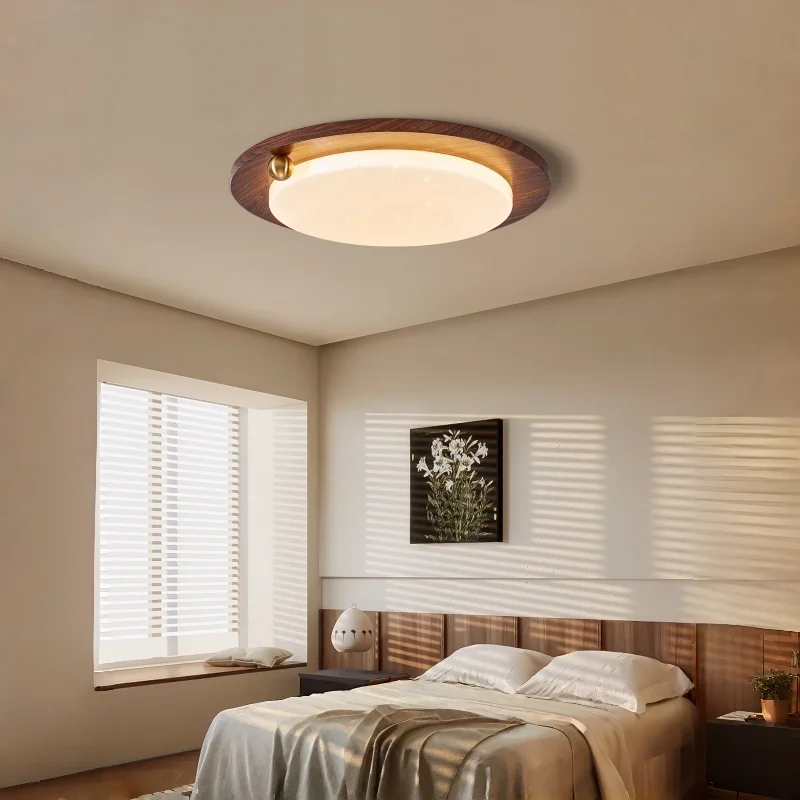 

Modern French Retro Walnut Wood Grain Led Living Room Bedroom Ceiling Light Eye Protection Starry Sky Lustre Study Light Fixture