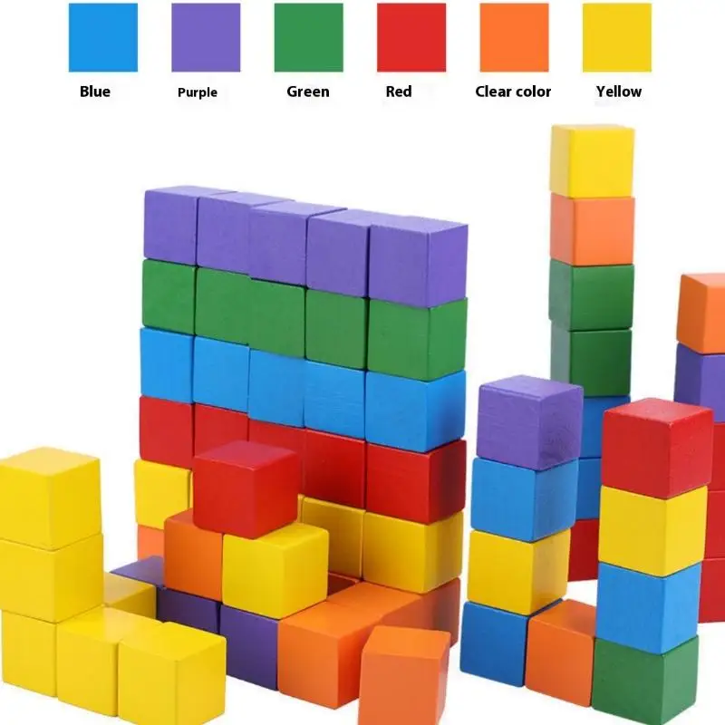 Brinquedos de empilhamento de cubos em forma de bebê multicoloridos, ferramenta de aprendizagem de madeira infantil com pacote de 30/50/100 unidades.