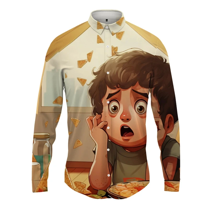 Camisa casual masculina de manga comprida, blusa de rua Harajuku, gráfico 3D bonito retrato, ao ar livre, primavera e outono, venda quente