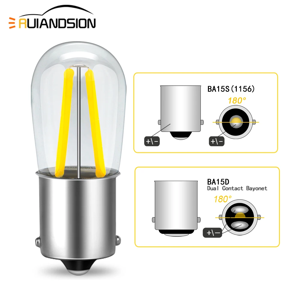 

2Pcs AC/DC6V Signal Light BA15D LED 1156 BA15S P21W 2 Filamento Bulb Car Accessory Brake Warning Reverse Lamp 6000K Warm White