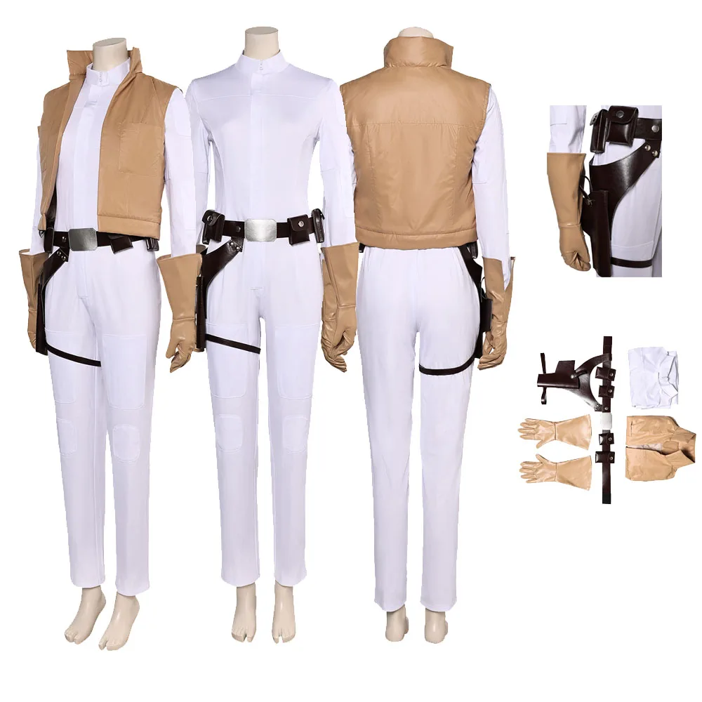 Leia Cosplay Princess Costume Fantasia Jumpsuit Vest Belt Adult Women Outfits Halloween Carnival Party Suit