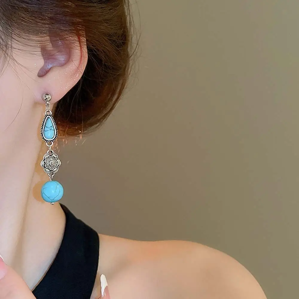 Water Droplet Shape Western Country Earrings Moon Stars Alloy Earrings Jewelry accessories Turquoise Earrings Streetwear