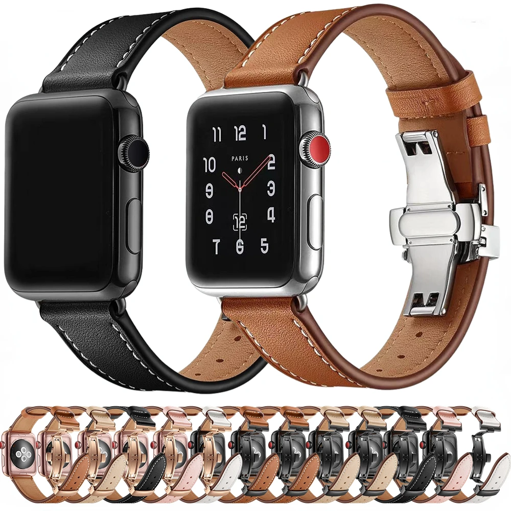 

Leather Strap for Apple Watch 45mm 41mm 49mm 44mm 40mm 42 38mm Replacement Bracelet for iWatch Ultra 7 6 5 4 3 SE 8 9 Wristband