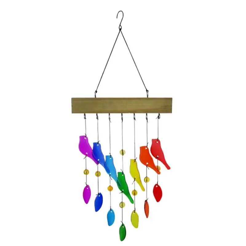 [NEWA08R】 Handwork Crystal Glass & Driftwood Chimes, Sandblasted Glass And Wood Handcrafted Wind Chimes, Birds Wind Chimes Easy