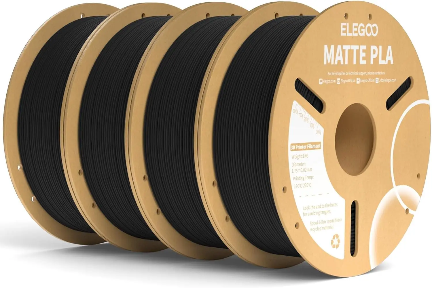 

Matte Black PLA Filament 4KG, 1.75mm for FDM 3D Printers, High Accuracy +/-0.02mm, Smooth Finish