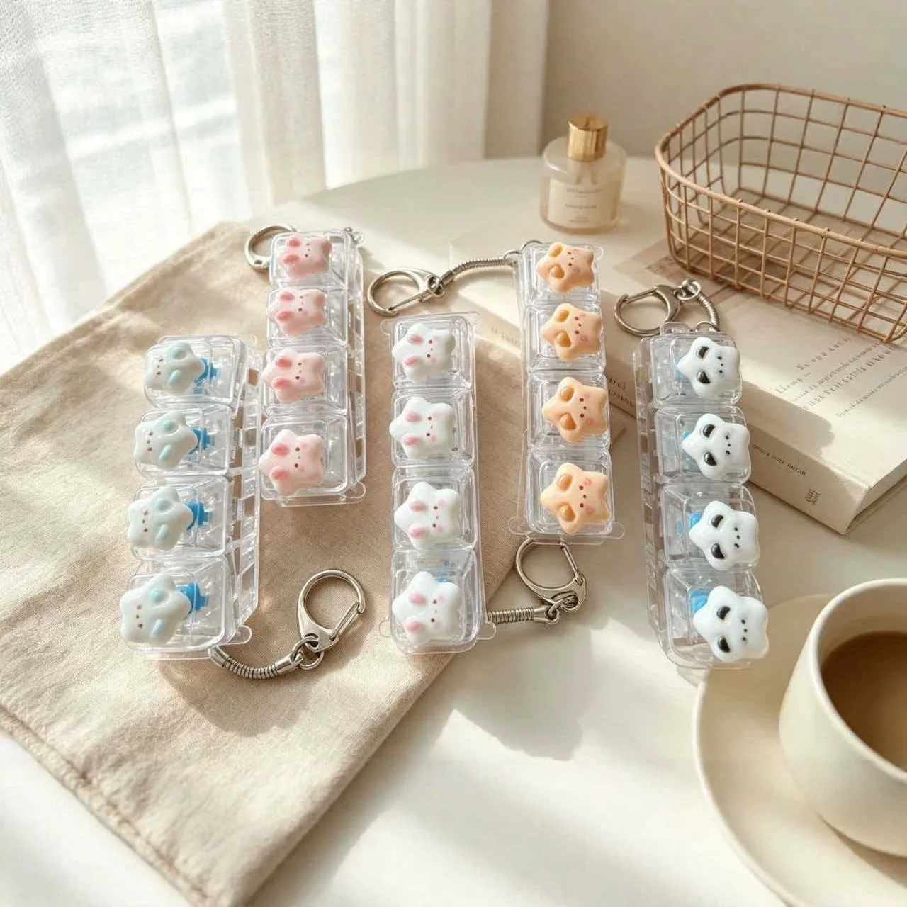 Cute Cartoon Keycap Luminous Decompression Button Keychain Mini LED Five-pointed Star Acrylic Pendant Charms