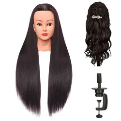 Synthetic Long Hair Training Head For Braid Hairdressing With Clamp Wig Stand Doll Head For Hairstyles Mannequin Head