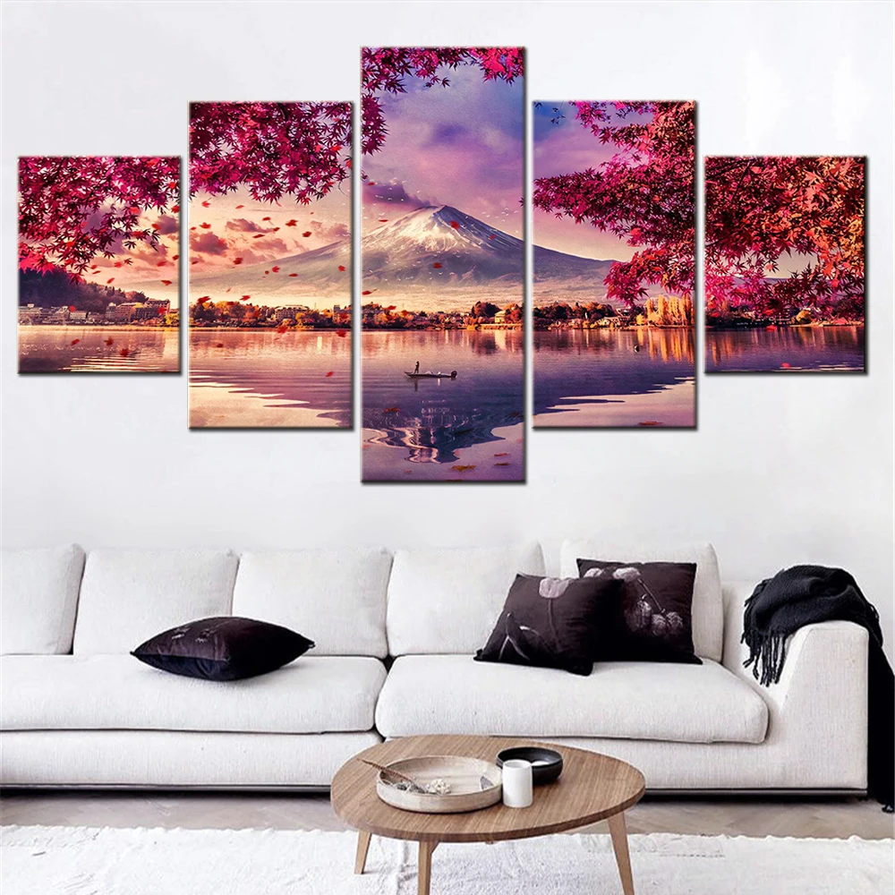 

Wall Art Canvas Prints for Living Room Landscape Poster Fuji Fugaku Painting Japan Honshu Home Decor Picture 5 PCs Wallpaper