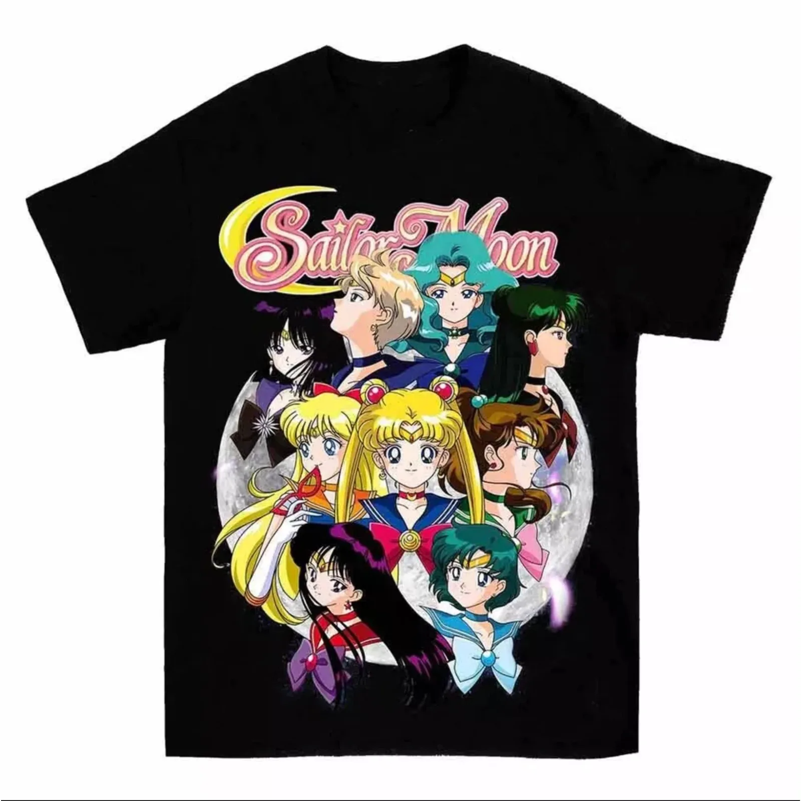 T-shirt manches courtes homme et femme, Streetwear, décontracté, tendance, Hip Hop, dessin animé Sailor Moon, rétro, été, coton, années 90