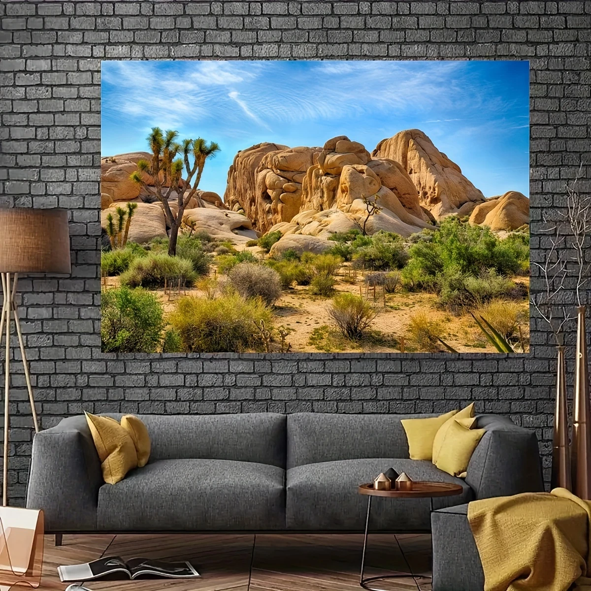 Arid cactus, sandstone rock climate, mountain range and desert scenery background, desert terrace background