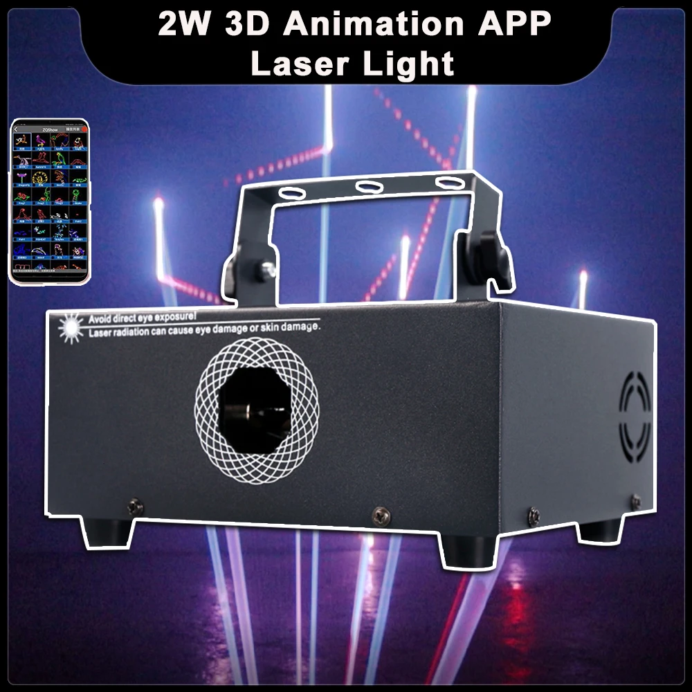 

YUER New 2W RGB Animation Laser Light APP Control Scanner Beam Projector DJ Stage Lights DMX512 Disco Party Club Stage Effect