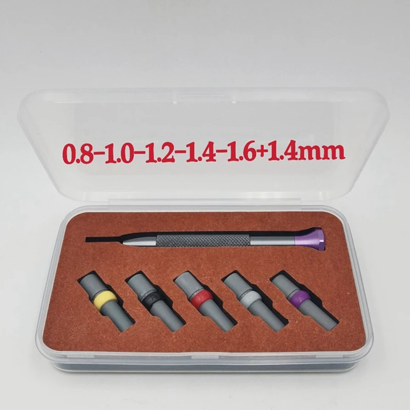 AA01-Set di cacciaviti per orologi Manico spesso ad alta durezza Strumento di riparazione per orologi in acciaio ad alta velocità con 5 punte per viti 0,8 mm-1,6 mm + 1,4 mm