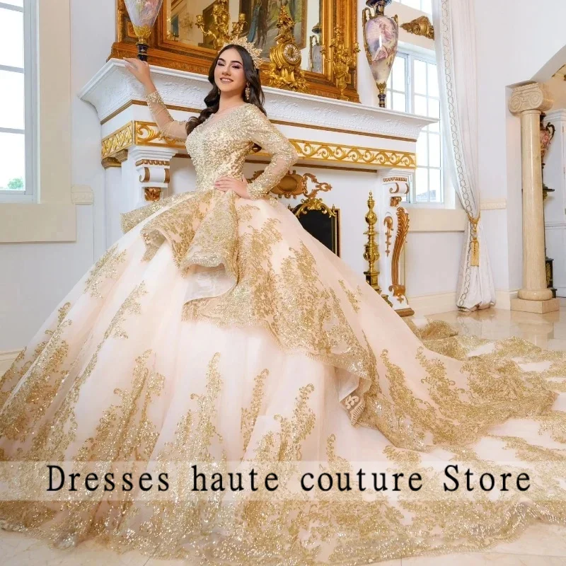 

Shiny Royal Blue Ball Gown Off Shoulder Gold Applique Lace Beads Quinceanera Dresses Sweet 16 Dress Vestidos 15 De Años Custom