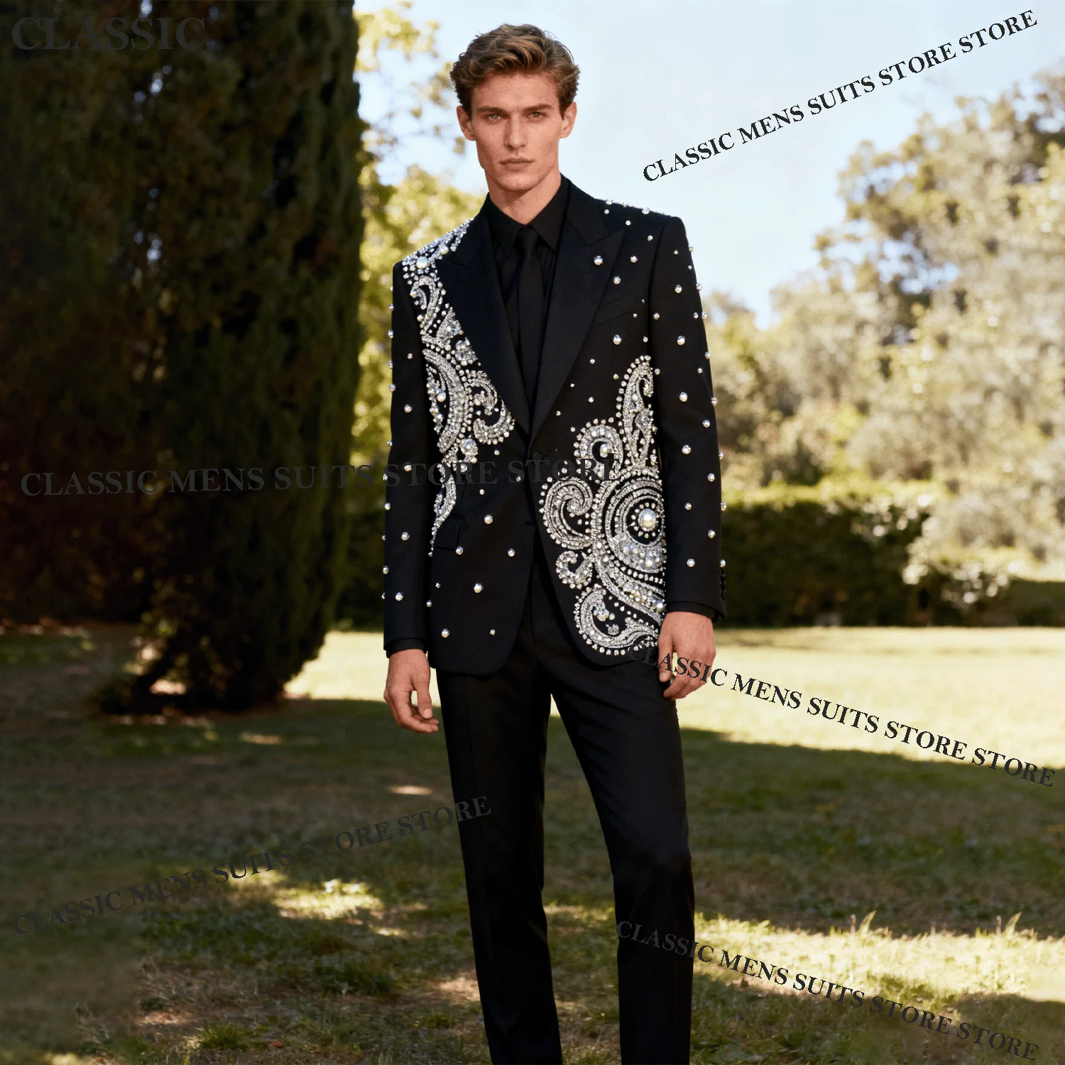 

Блестящий металлический ювелирный орнамент, смокинг, мужские костюмы, комплект из 2 предметов, индивидуальный свадебный пиджак для жениха, мужской пиджак для выпускного вечера, тонкий вечерние Ternos Completo