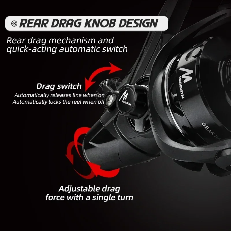 MEREDITH Spinning Reel 10+1BB Max Drag 9KG Carp Front Rear Double Brake Metal Spool Fishing Reel Saltwater Freshwater
