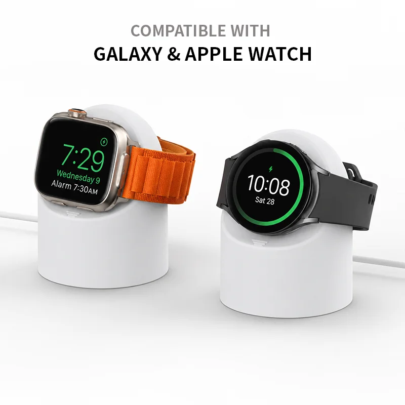 Durable Silicone Apple Watch Stand Compatible with Series 8 SE2 7 6 SE 4 3 Nightstand Mode Multiple Galaxy Watch Sizes view 4