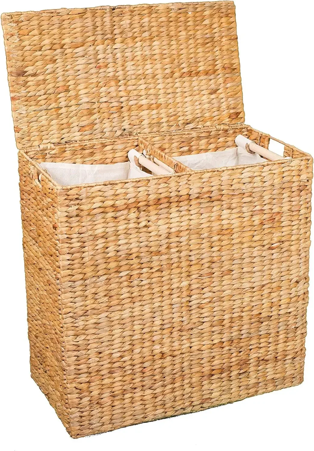 

Handwoven Double Laundry Hamper | Removable liner bags | Natural laundry basket with lid