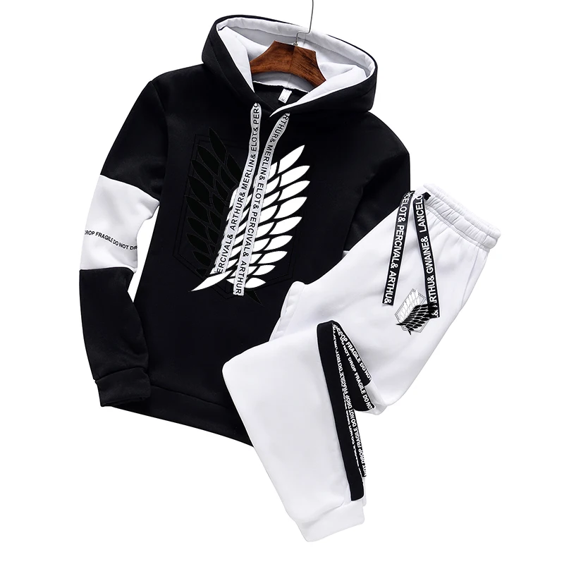 Autumn New in Mens Tracksuit Print Casual Hooded Sweatshirts Jogging Sweatpants Daily Luxury High Street Black White Tops Pants