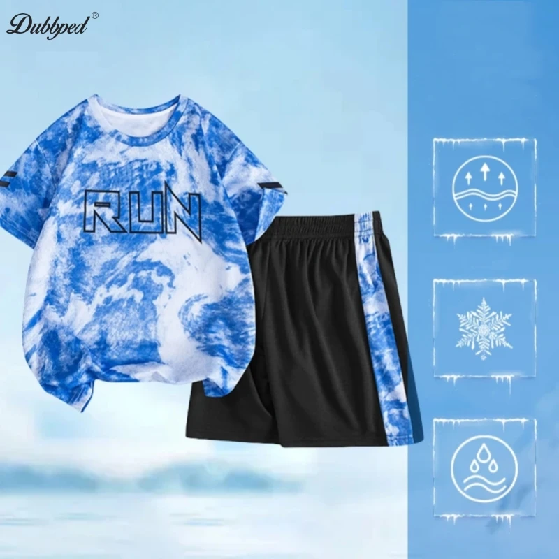 Dubbped Summer Kid's Athleisure Boy's Short Sleeve Basketball Training Fitness Running Loose Breathable Large Size T-shirt Set