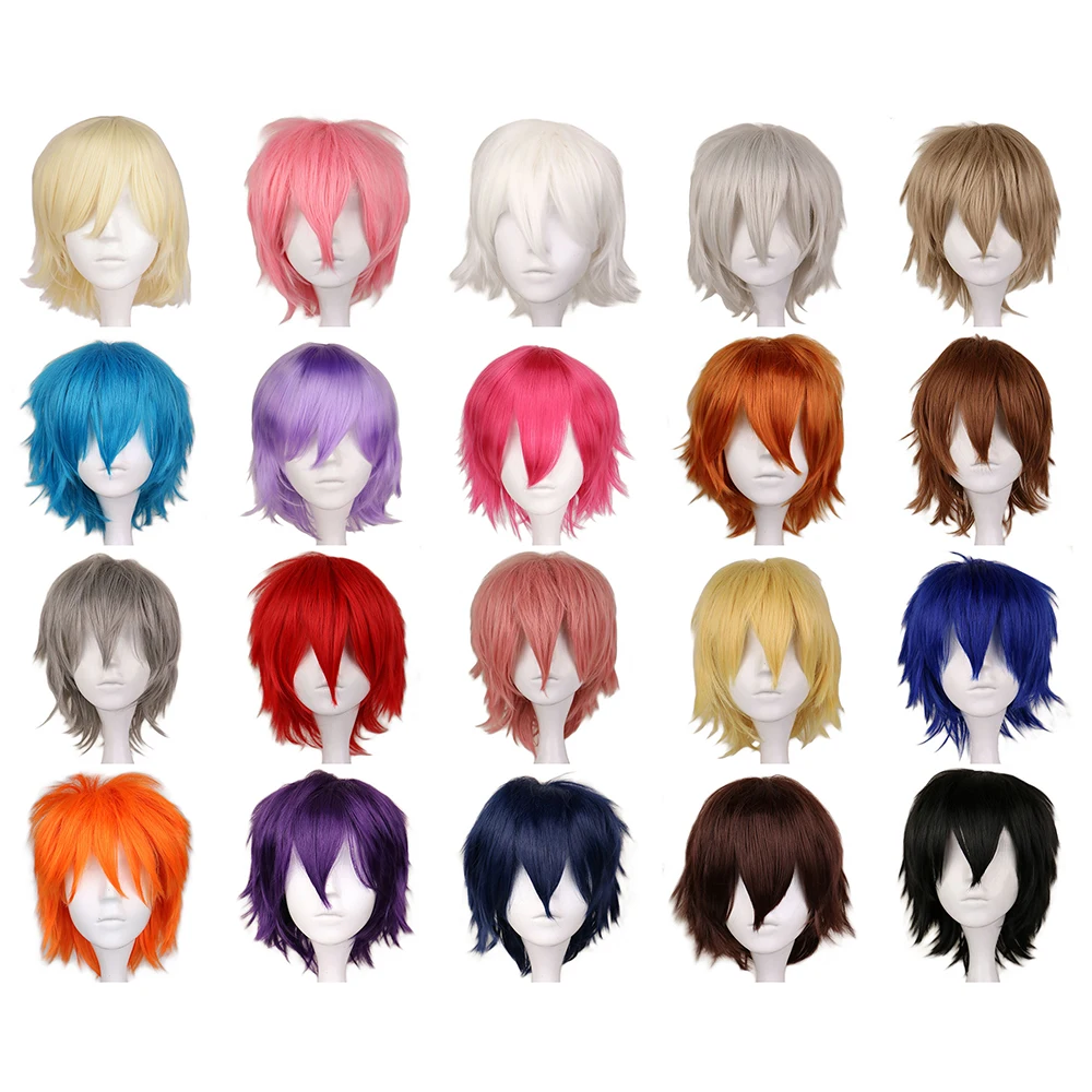 شعر مستعار أسود قصير للرجال شعر مستعار أشقر أحمر بطبقات منفوش شعر مستعار أنيمي للأولاد والهالوين وأعياد الميلاد وحفلات التنكرية