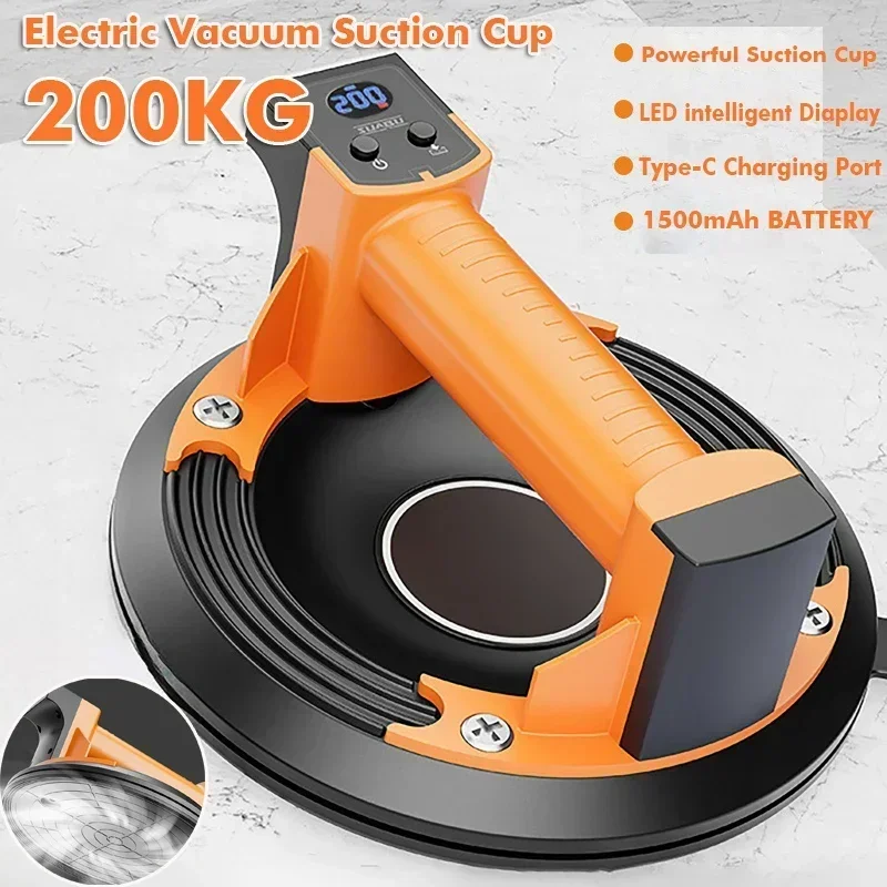 Electric Vacuum Air Pump Suction Cup Type-C Charging Tile Fixing Tool Suction 200kg Glass Handling Suction Lifter 1500mAH Batter